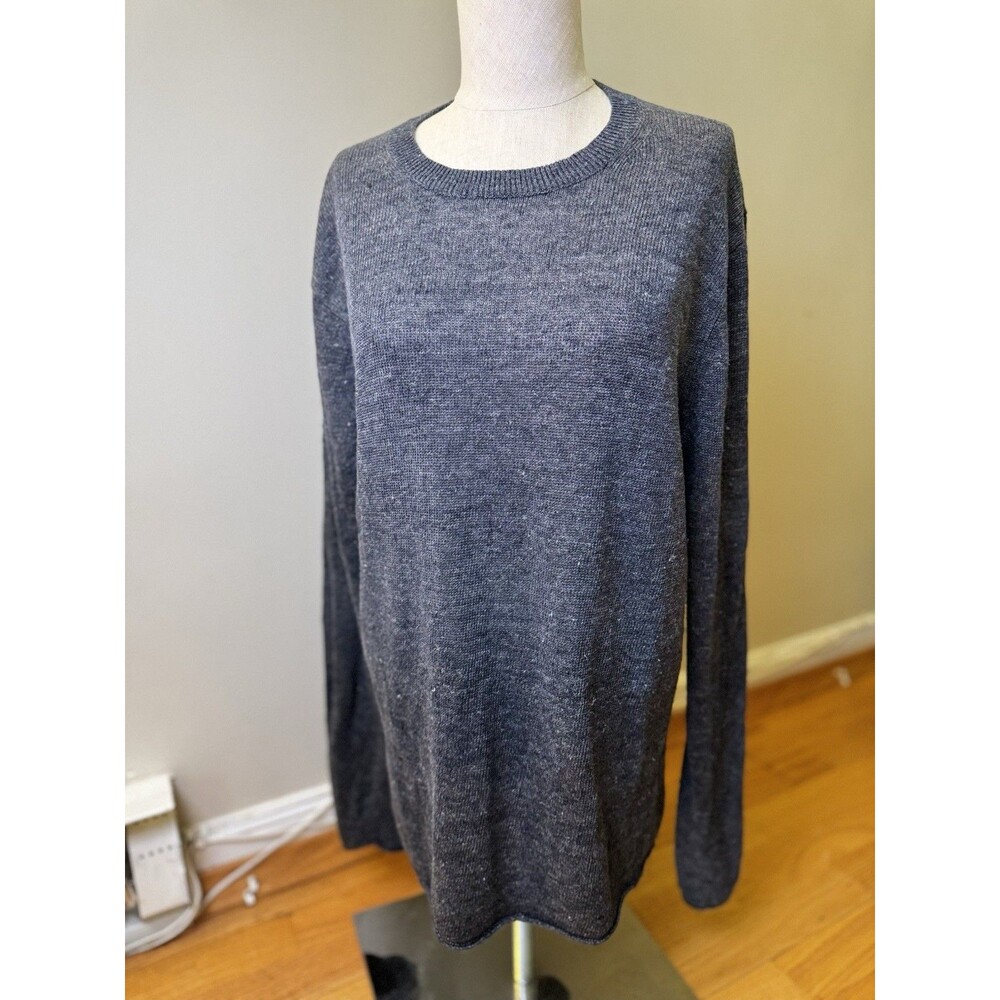 VINCE Blue Gray Heather Knit Linen Crew Neck Pullover Size M